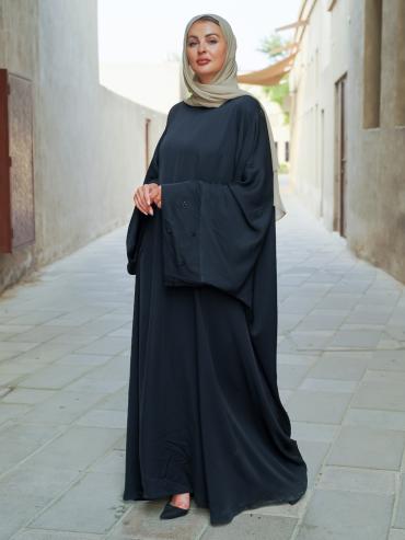 Nida Matte Farasha with Crystal Work on the Bottom of the Sleeves in Black