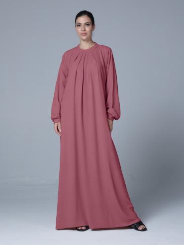Simple and Elegant Pleated Abaya in Puce Pink