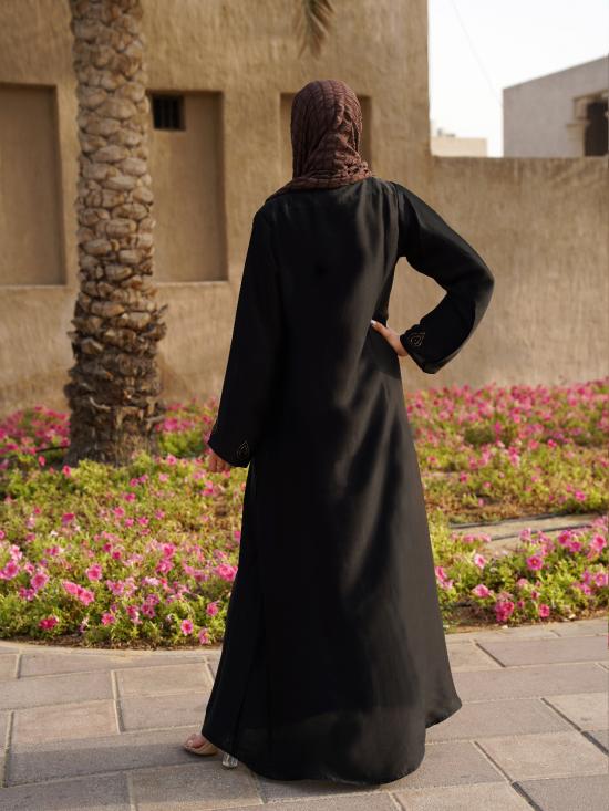 Abaya With Golden Glass Stone Work On 