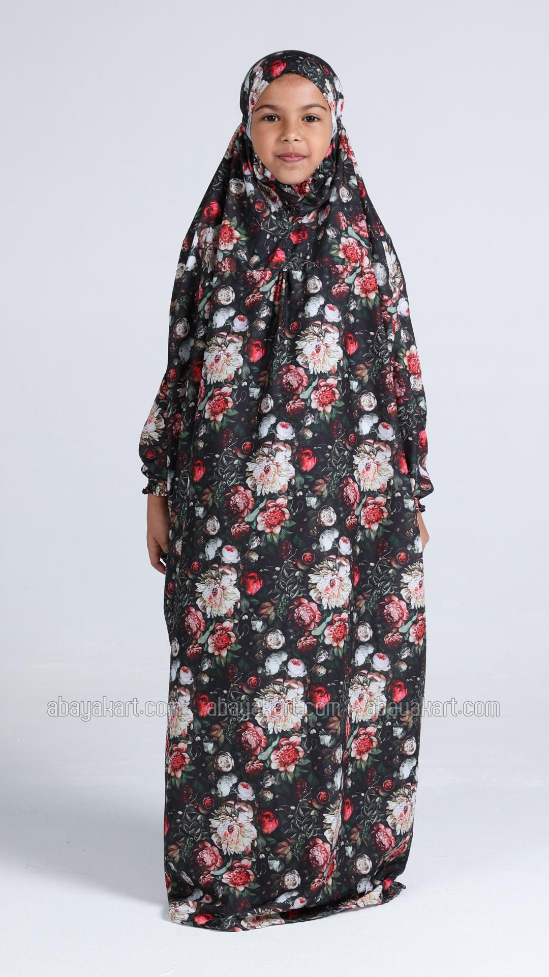Beautiful Kids Islamic Prayer Dress With a Floral Print
