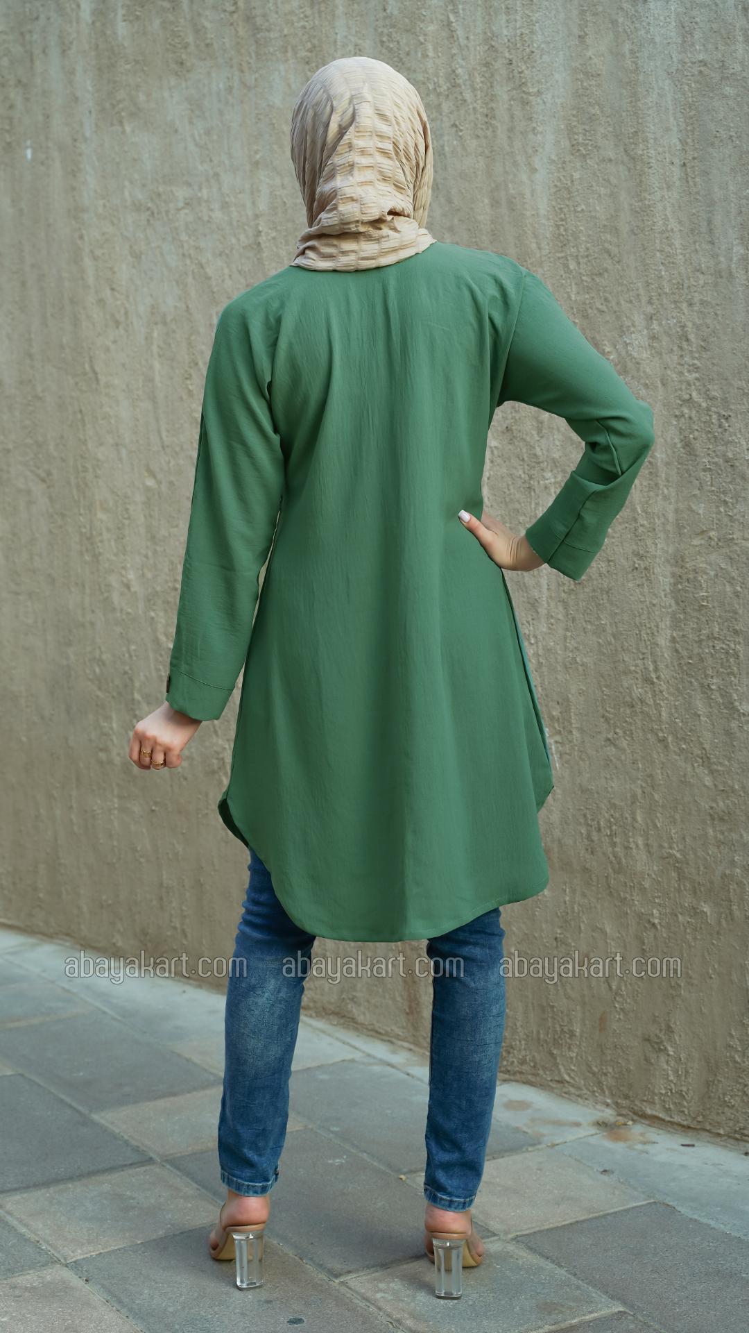 Kurti with Show Buttons on the Front and Sleeves in Teal