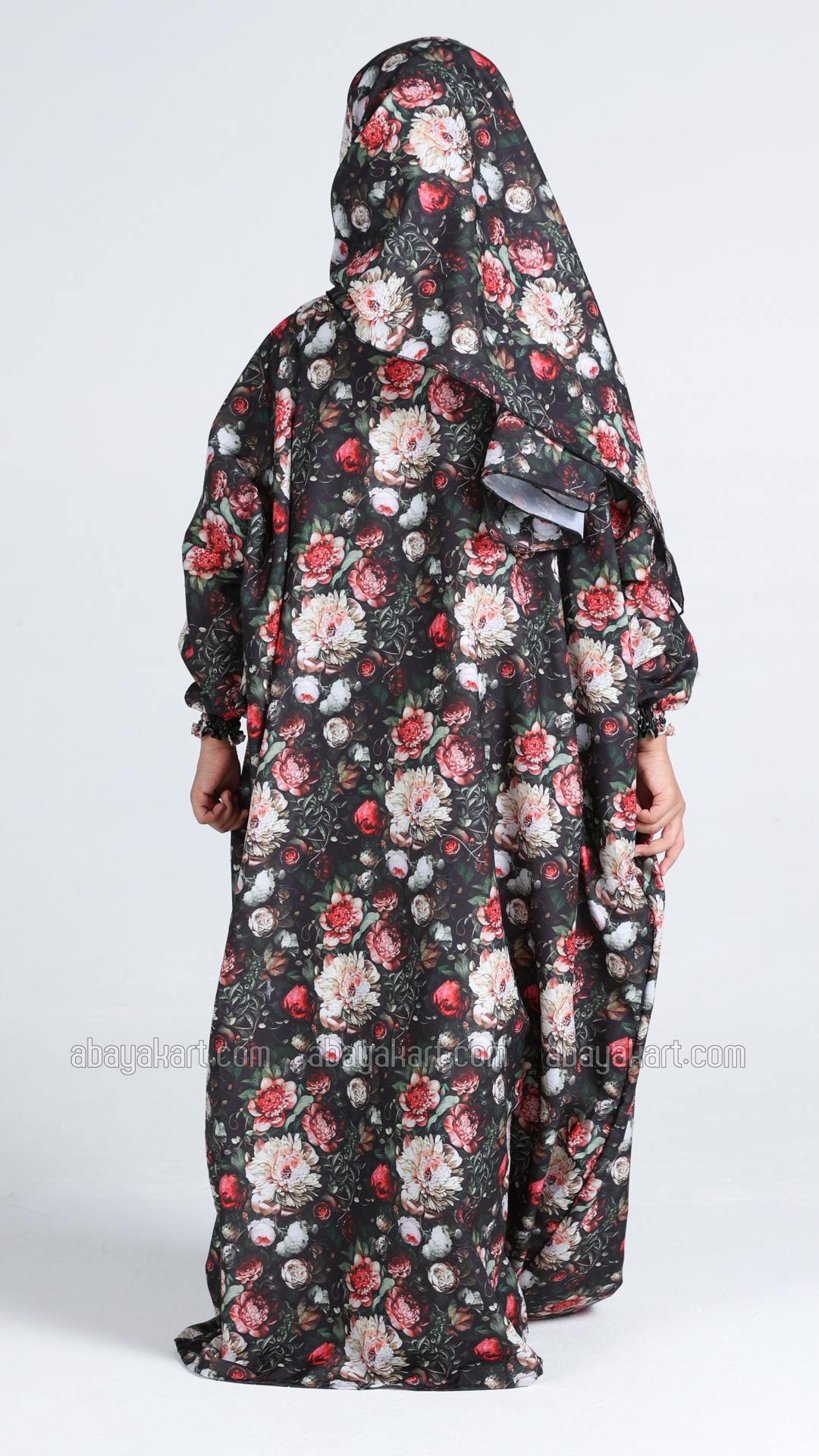 Beautiful Floral Printed OnePiece Kids Prayer Dress with an Attached Hijab