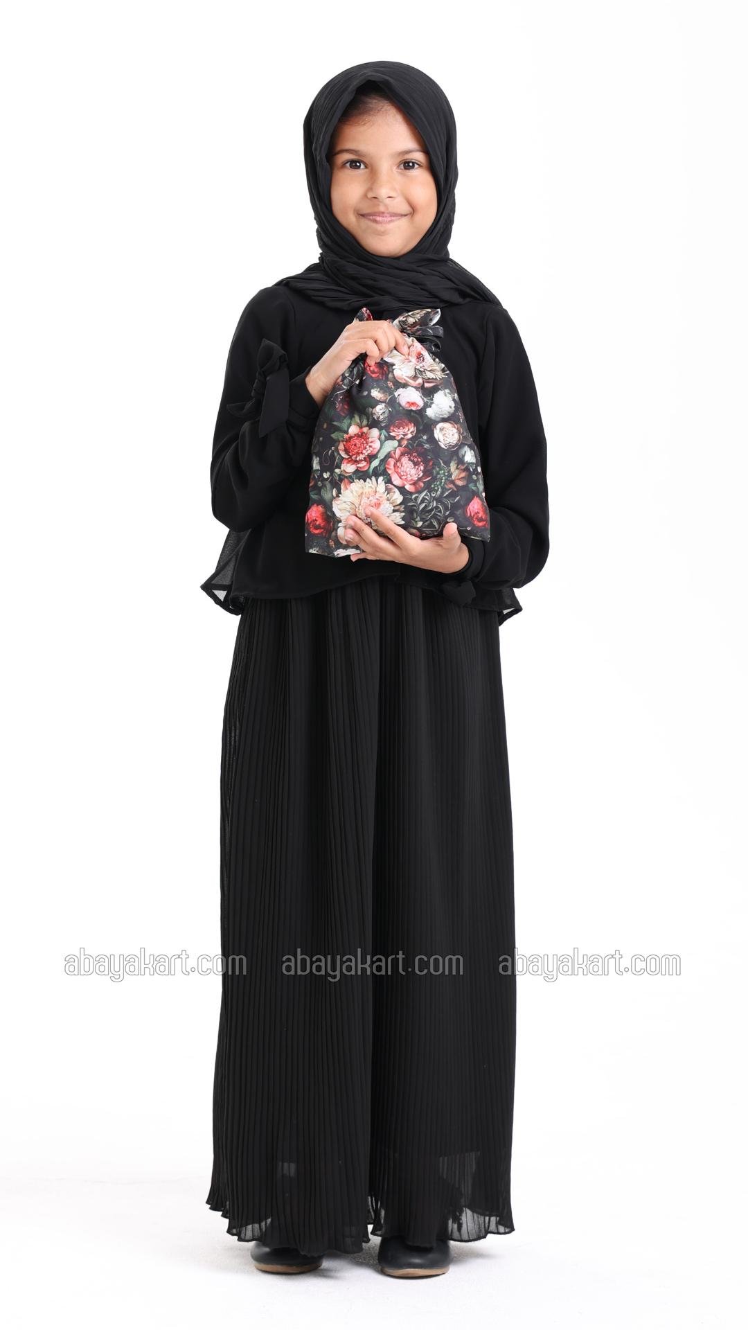 Beautiful Floral Printed OnePiece Kids Prayer Dress with an Attached Hijab
