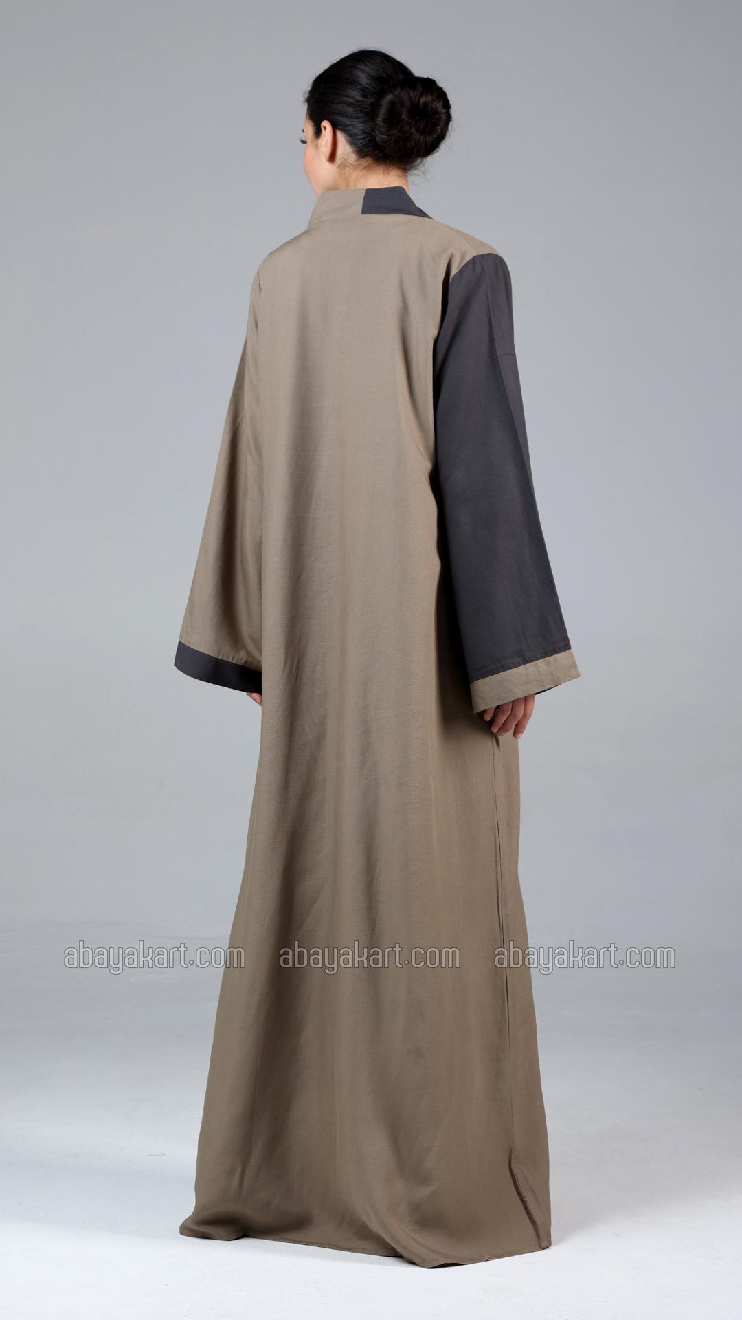 Stylish Linen Abaya In Peanut Brown And Dark Grey