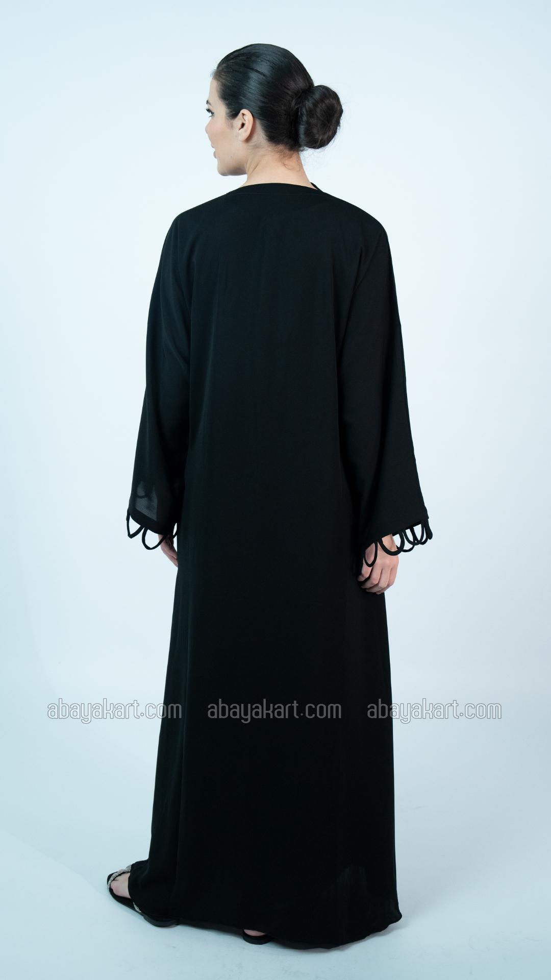 Decorative Loop Shrug Abaya in Black with Off White Inner 