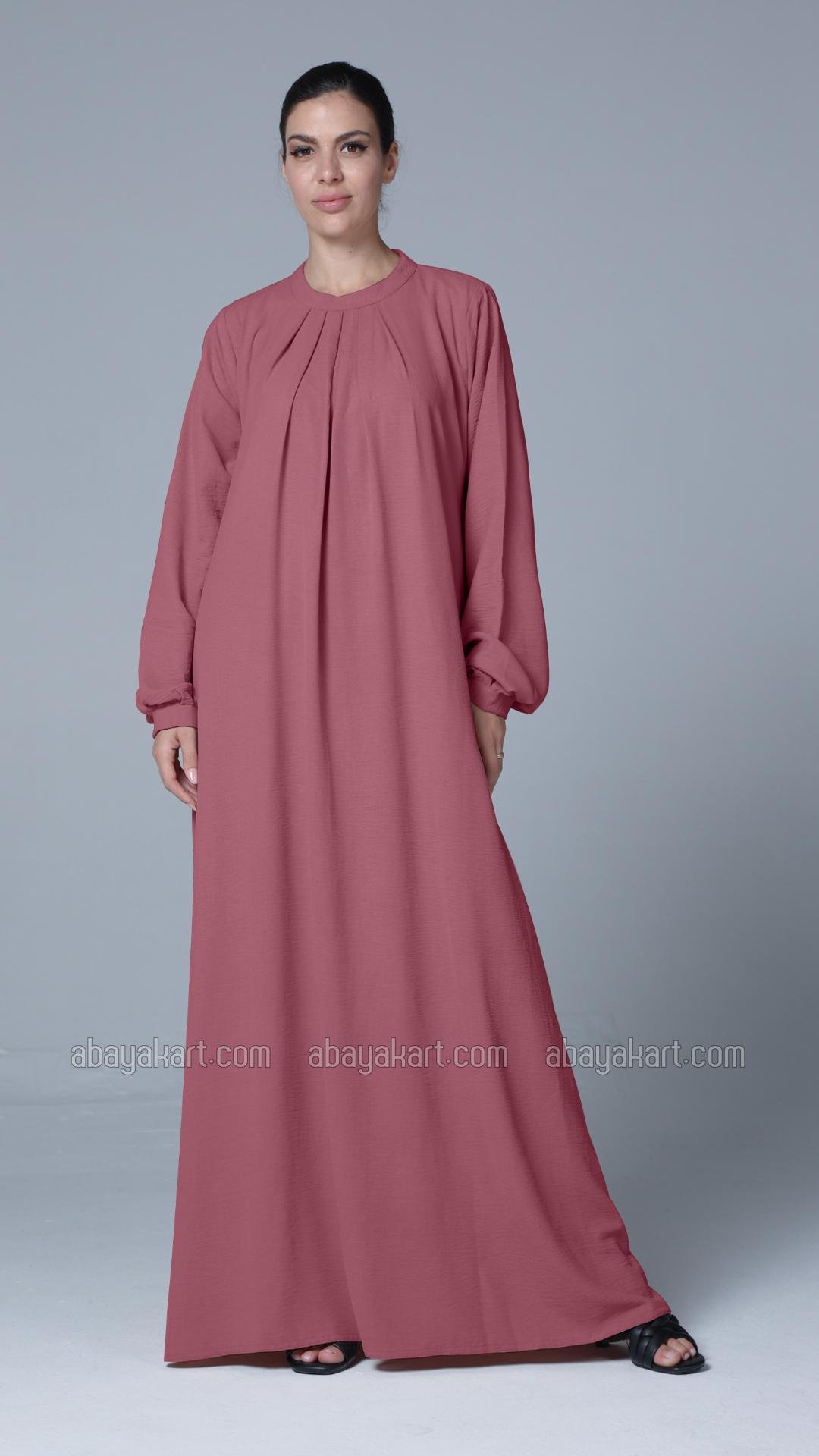 Simple and Elegant Pleated Abaya in Puce Pink