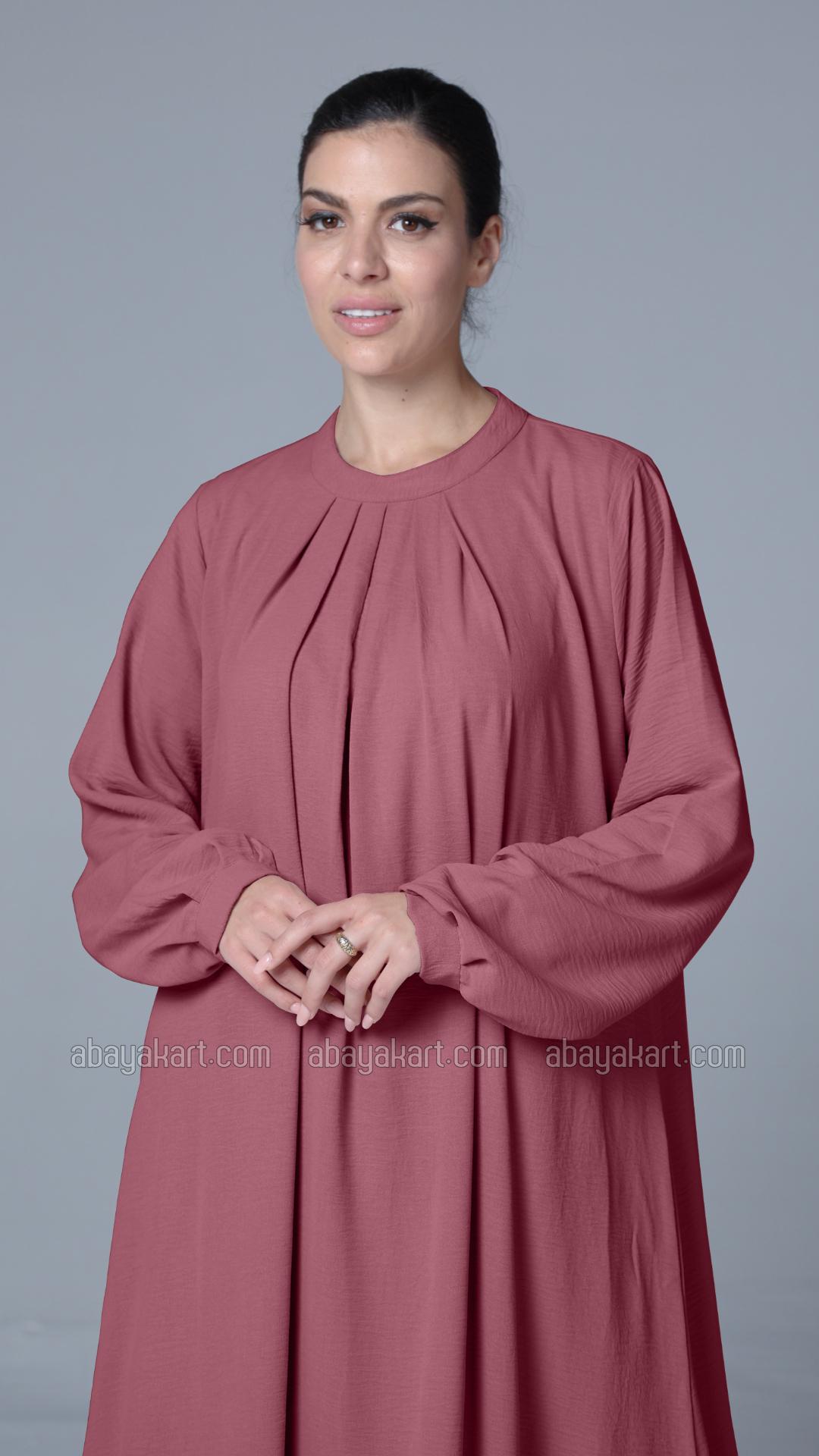 Simple and Elegant Pleated Abaya in Puce Pink