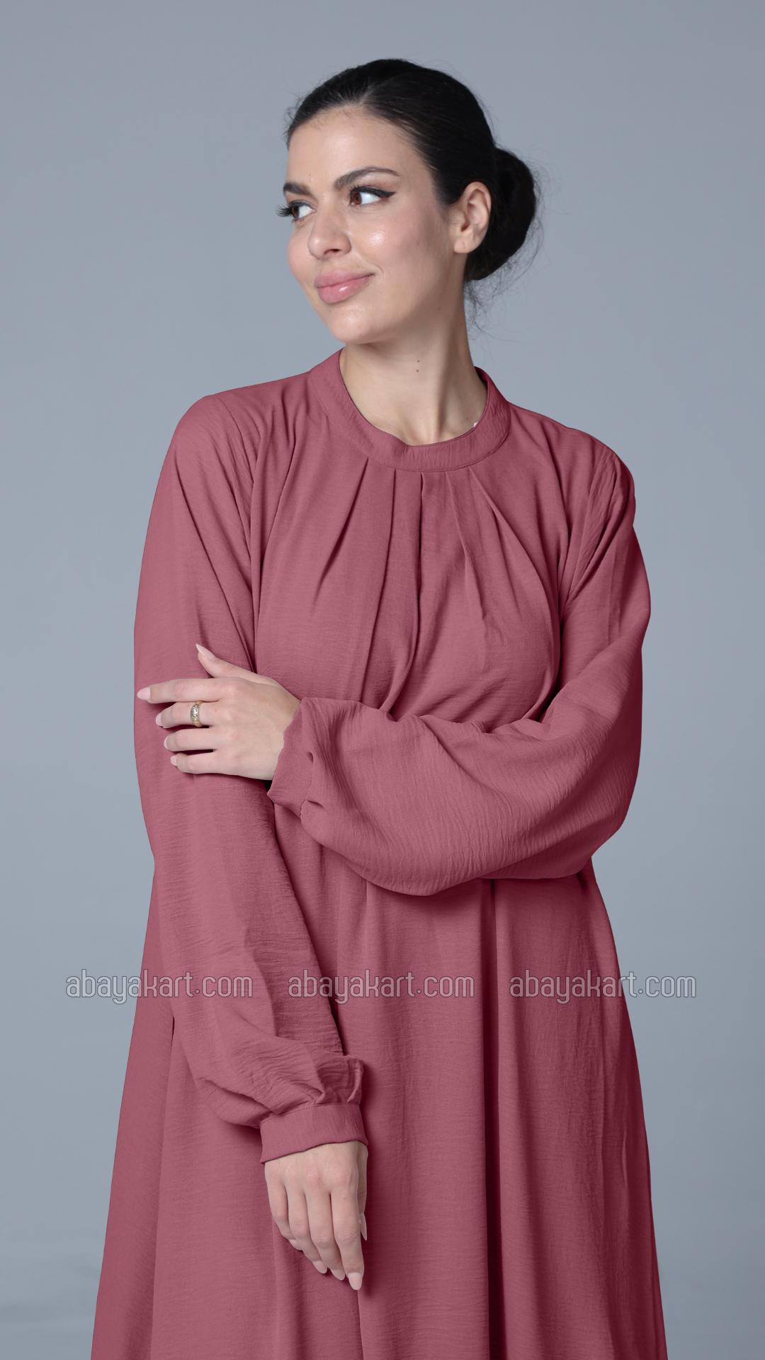 Simple and Elegant Pleated Abaya in Puce Pink