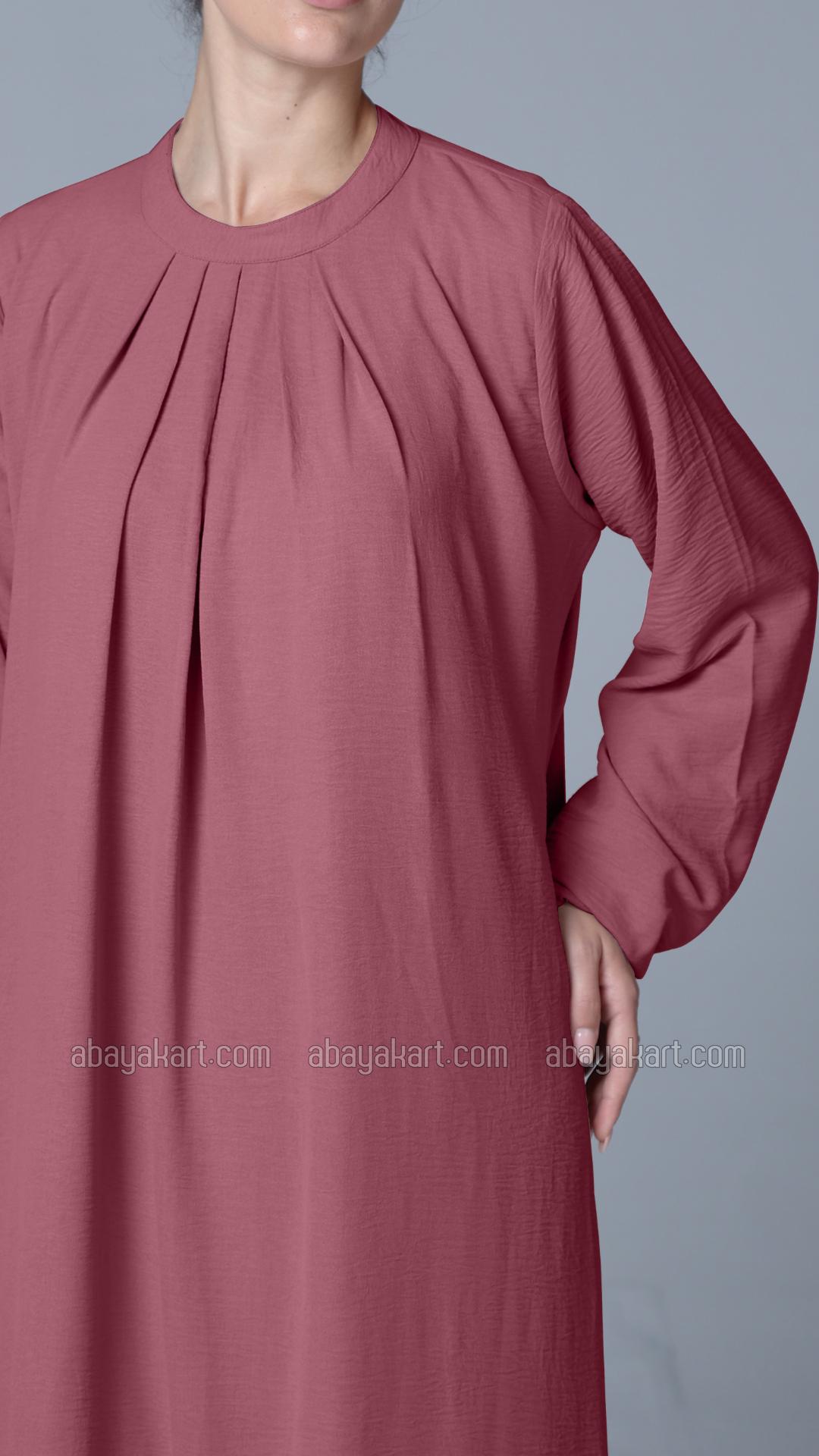 Simple and Elegant Pleated Abaya in Puce Pink