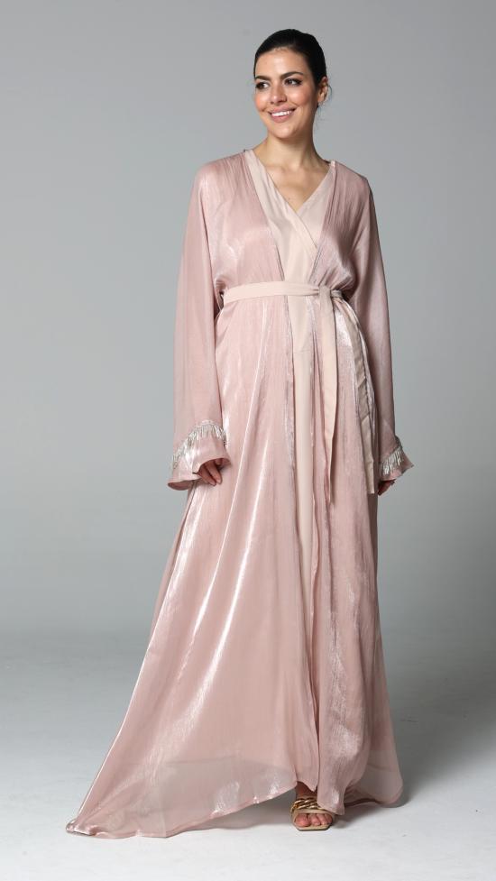 Stylish Open Organza Abaya with Handwork Design